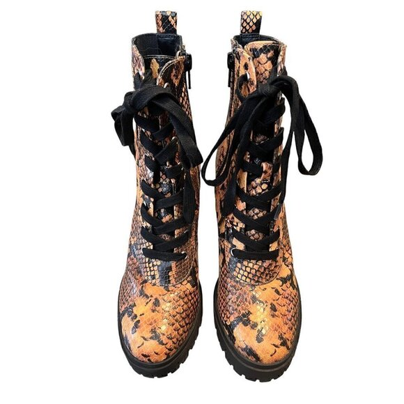 Women's Steve Madden Tan & Black Snake Skin Design Lace Up Boots, Size 8 1/2 - Picture 8 of 8